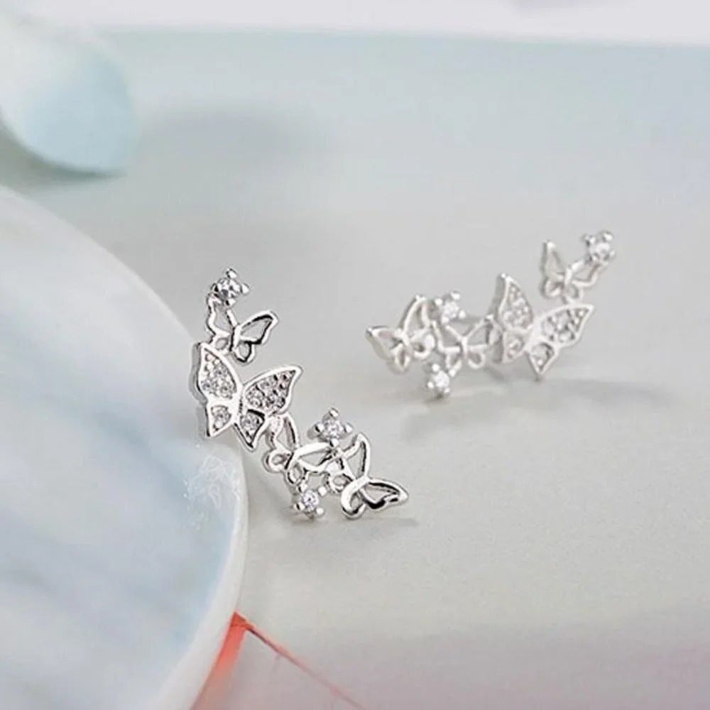 "Glitter Hollow Butterflies 18k Gold Plated Butterfly Earrings UNVN12425